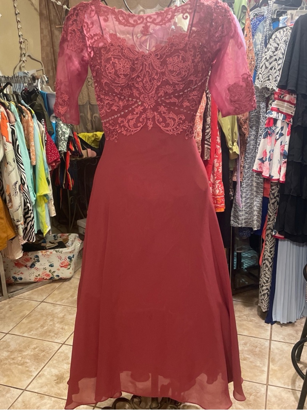Elegant mauve Lace A-Line Dress for Women